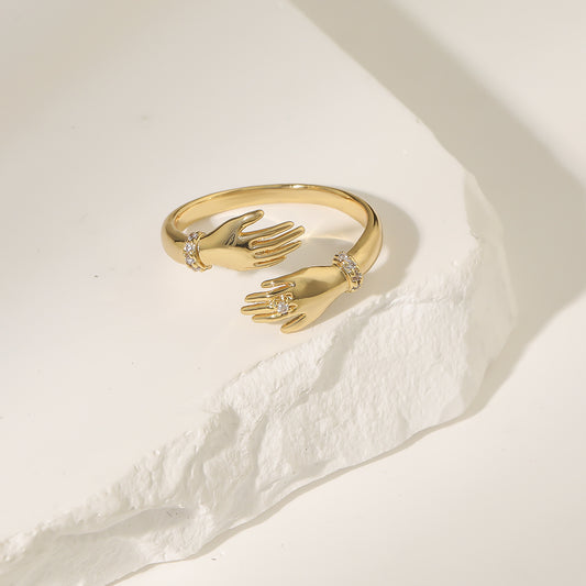 Luxury High Sense Gold Hands Hug Rings