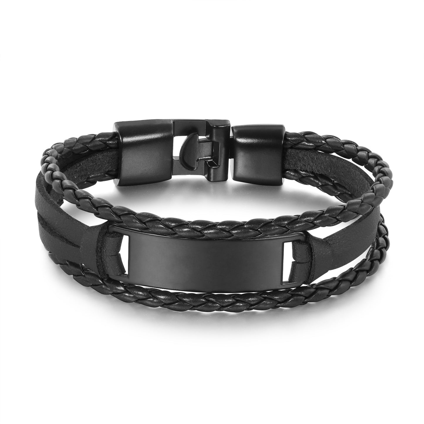 Men's Trendy Simple Woven Leather Glossy Personality Lettering Bracelet