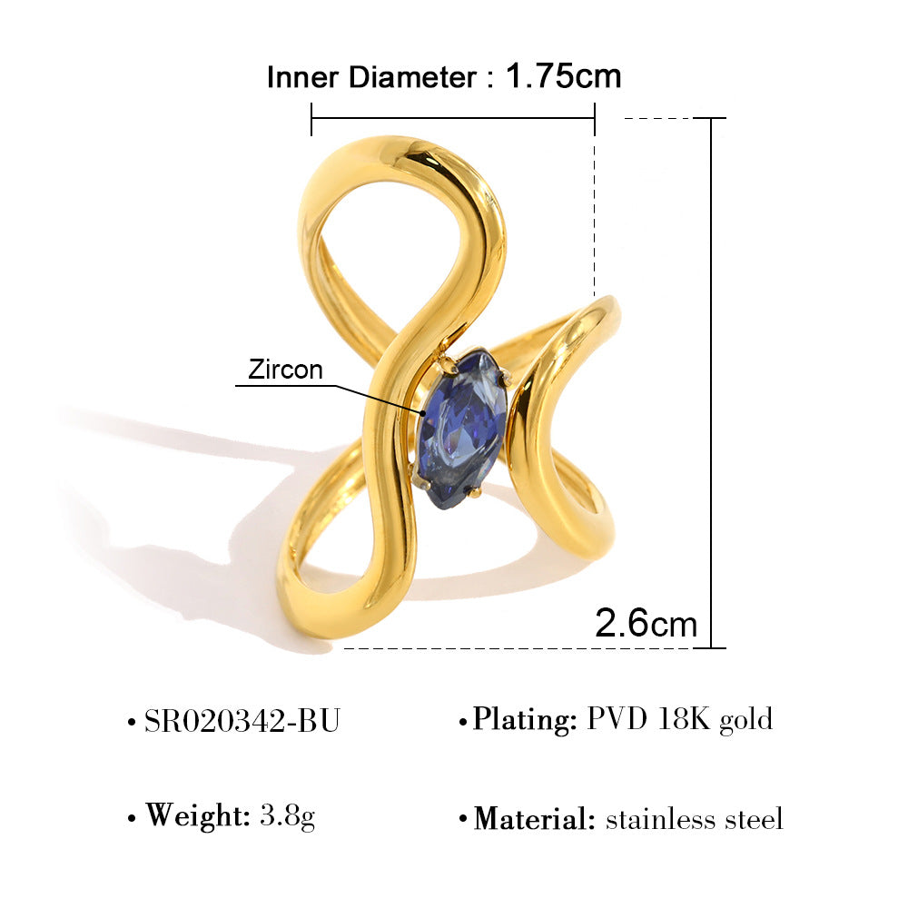Wind Wild Stainless Steel Flower Zircon Hollow Line Ring