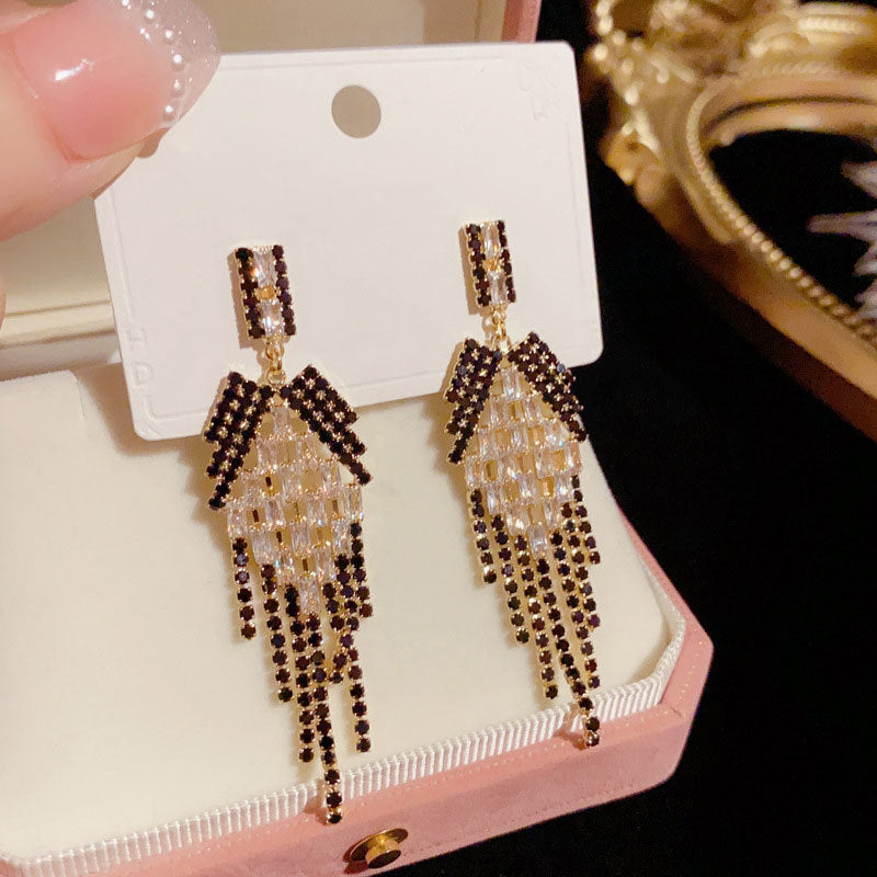 Women's Fashion Exaggerated Rhinestone Long Fringe High-grade Earrings