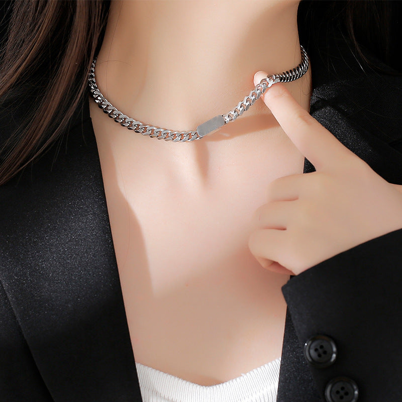 Women's & Men's Simple Personality Cuban Fashionable Design Clavicle Chain Necklace