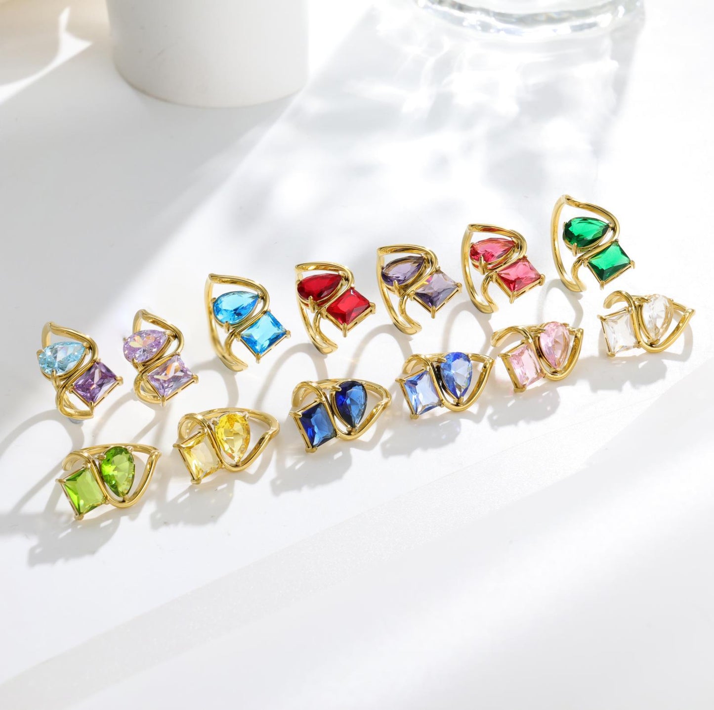 Gift Gemstone Stainless Steel Colored Gems Female Rings