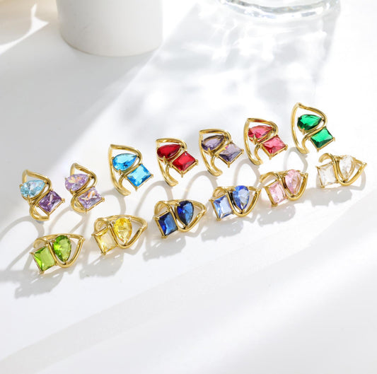 Gift Gemstone Stainless Steel Colored Gems Female Rings