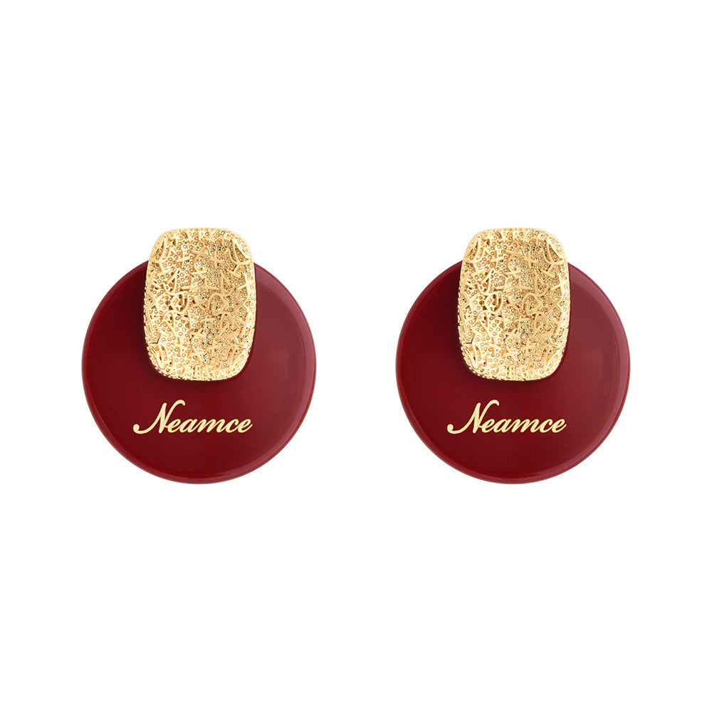 Retro English Letters Round French Fashionable Earrings