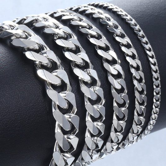Stainless Steel Six-sided Grinding Cuban Link Chain Bracelets