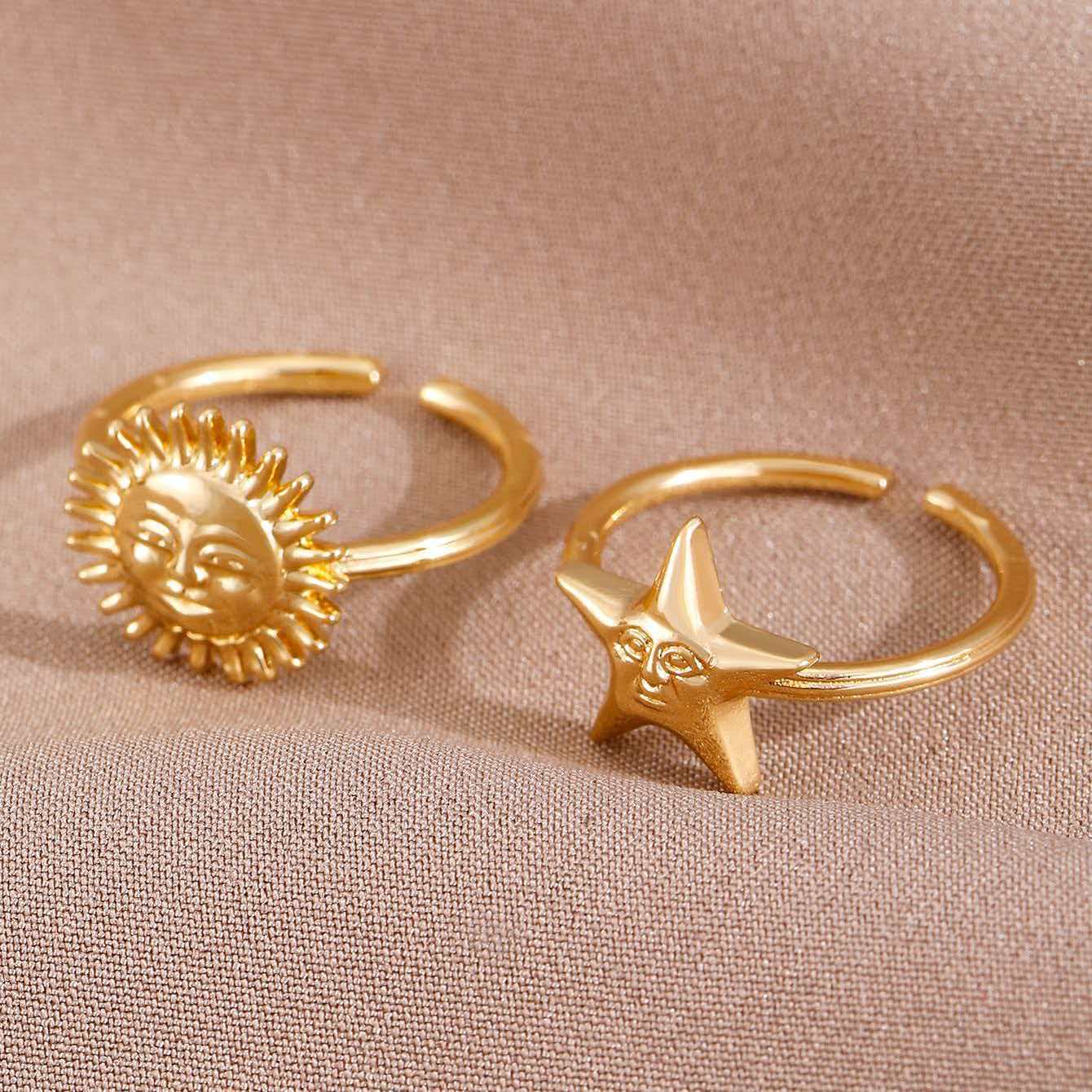 Personality Retro Design Sun Moon Twin Female Rings