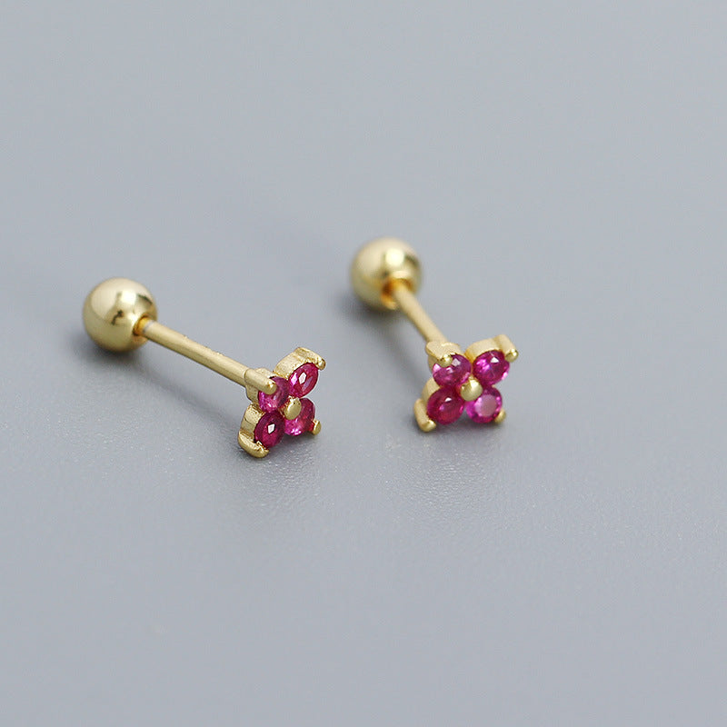 Women's Piercing Ear Sier Flower Zircon Thread Earrings