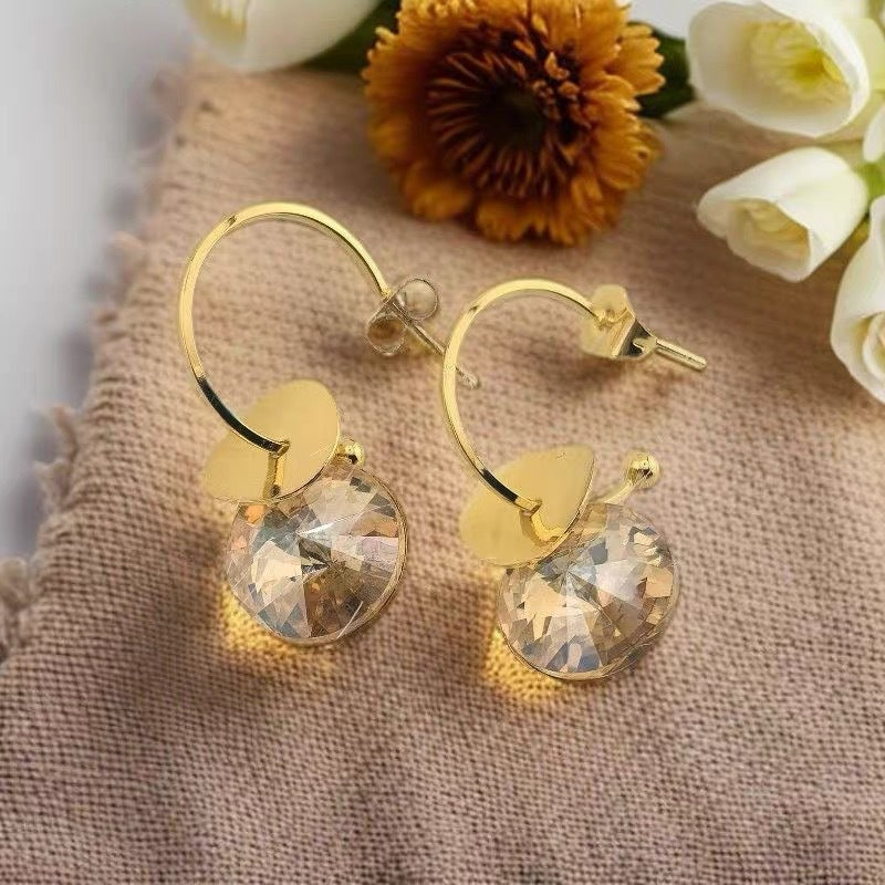High-grade Sequined Geometric Female Coffee Color Rhinestone Eardrops Stud Earrings
