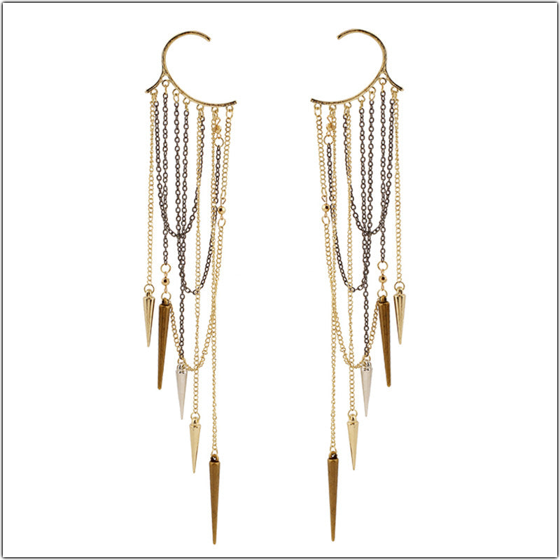 Fashion Unilateral Punk Nightclub Long Fringe Rivet No Piercing Ear Hook