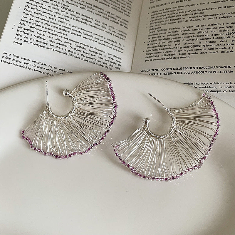 Woven Purple Beaded Fan Shaped Female Exaggerated Personalized Ear Hook