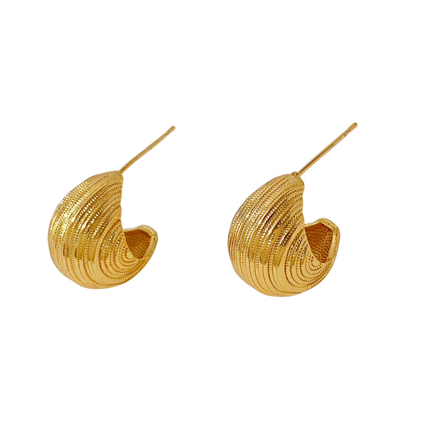 Women's Copper Gold-plated Line Texture Metal Bean Light Luxury Simplicity Fashion Stud Earrings
