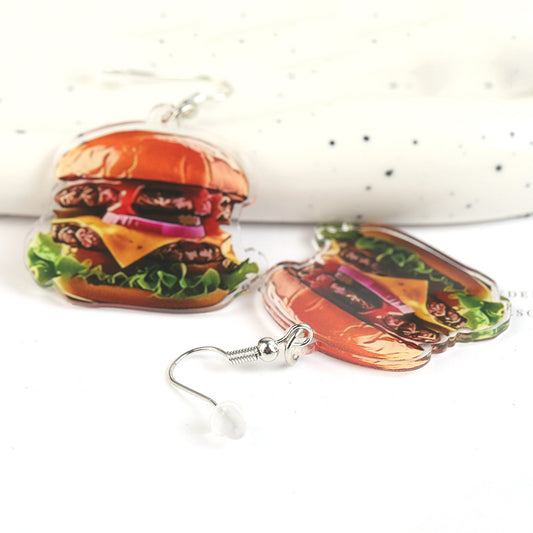 Hamburger Pizza Shape Acrylic Fashion Dessert Earrings