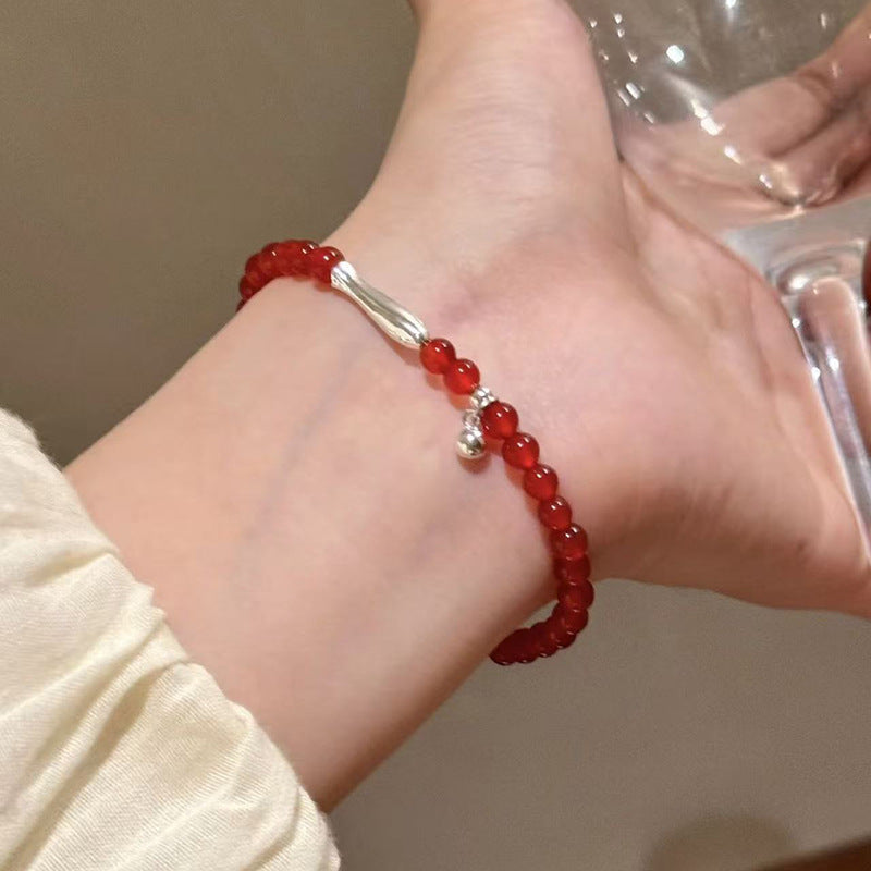Women's Exquisite Sterling Sier Snake Bones Chain Ball Stitching Asymmetric Light Bracelet