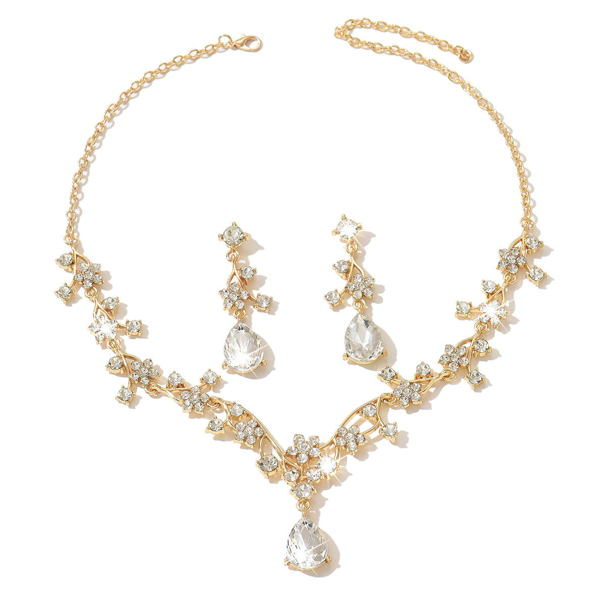 Luxury Bridal Flower Rhinestone High Sense Wedding Dress Evening Jewelry Set