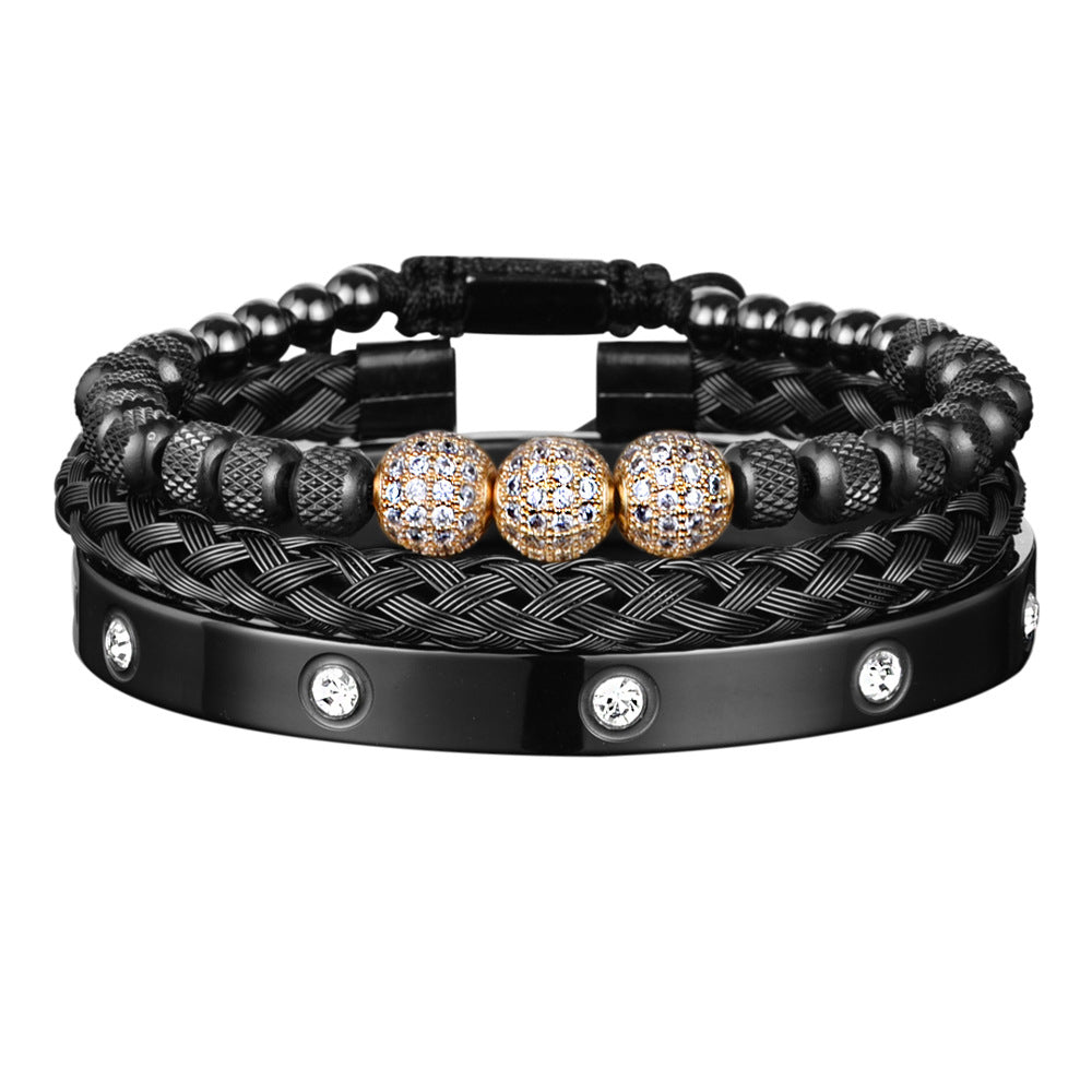 Men's Rhinestone Ball Ten Diamond Stainless Steel Mesh Bracelets