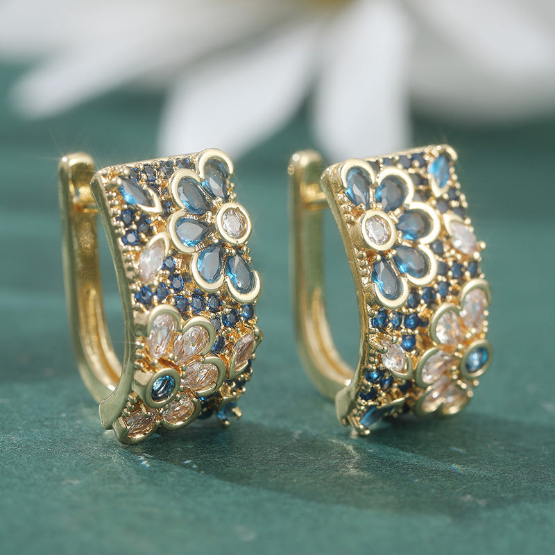 Copper Light Luxury Temperament Leaves Flower Earrings