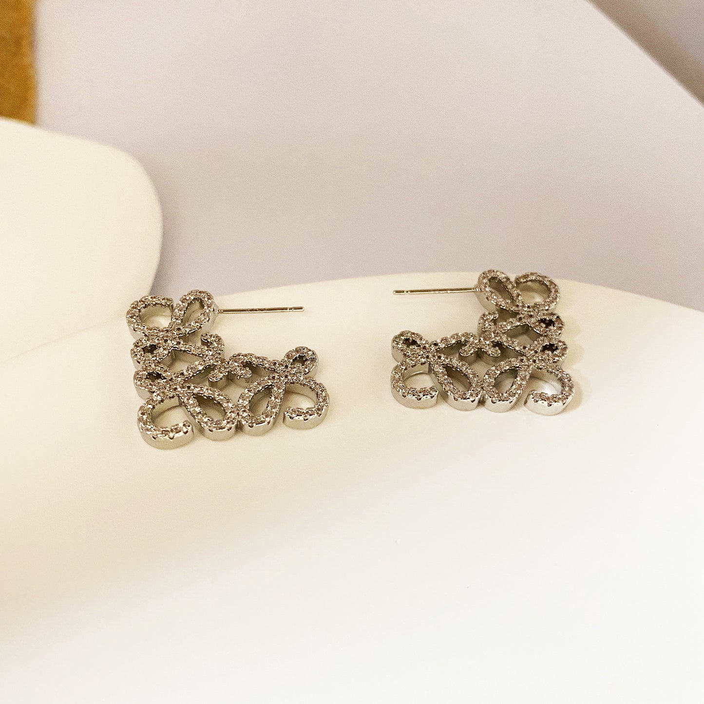 French Style Full Diamond Exquisite Carving Geometric Earrings