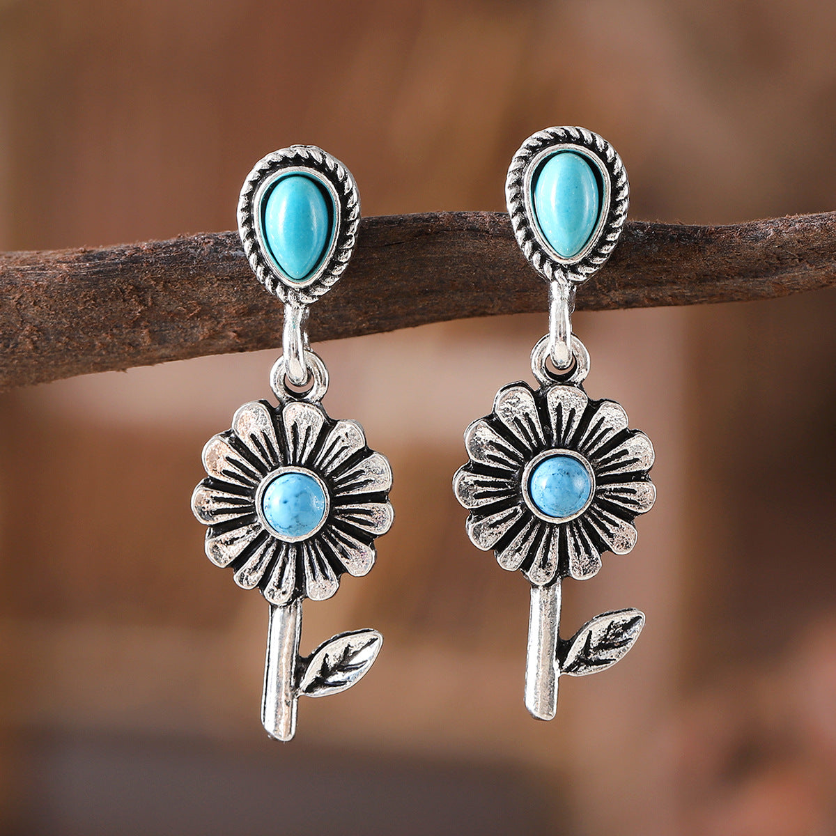 Vintage Turquoise Alloy Bohemian Minority Simple Earrings