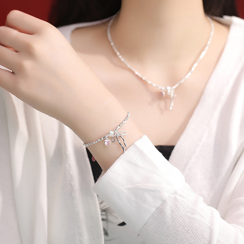 Design Small Pieces Of Sier Bow Heart Sweet Personality Graceful Bracelets