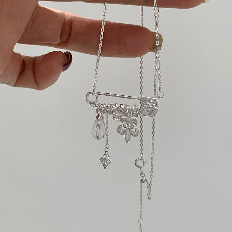 Women's Sterling Sier Brushed Flower-de-luce Pin High-grade Light Necklace