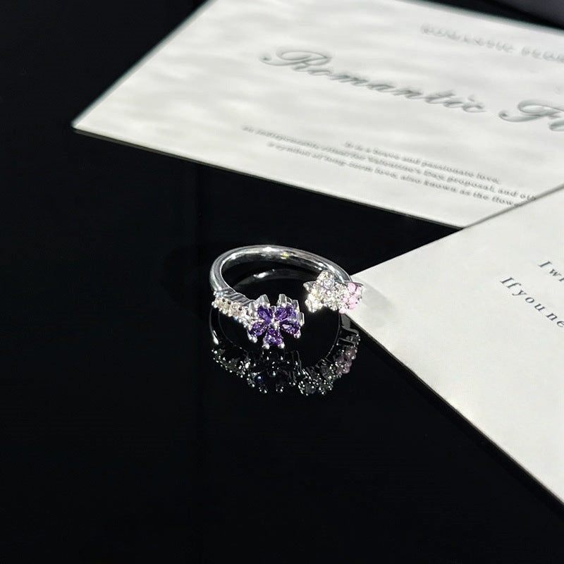 Purple Romantic Fantasy Diamond Sweet Female Niche Butterfly Ring
