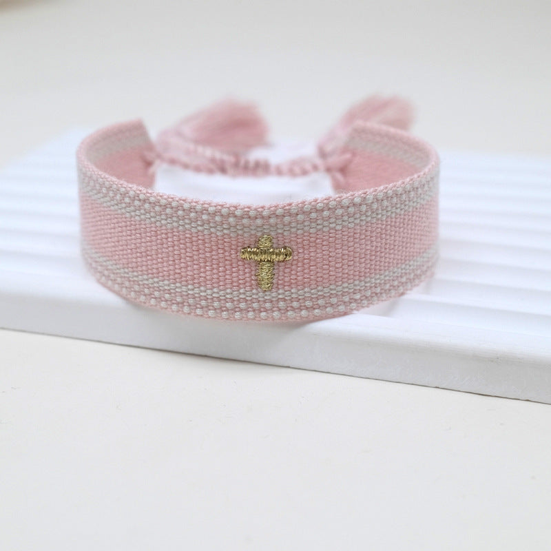 Embroidery Letter Cross Woven Bohemian Ethnic Style Bracelet