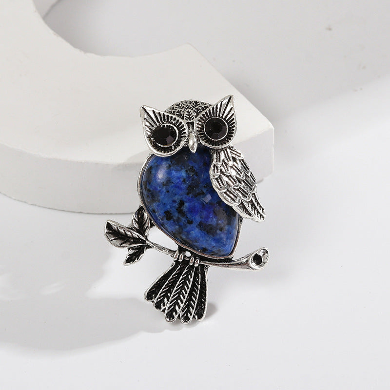 Natural Stone Crystal Owl Brooch Cute Brooches
