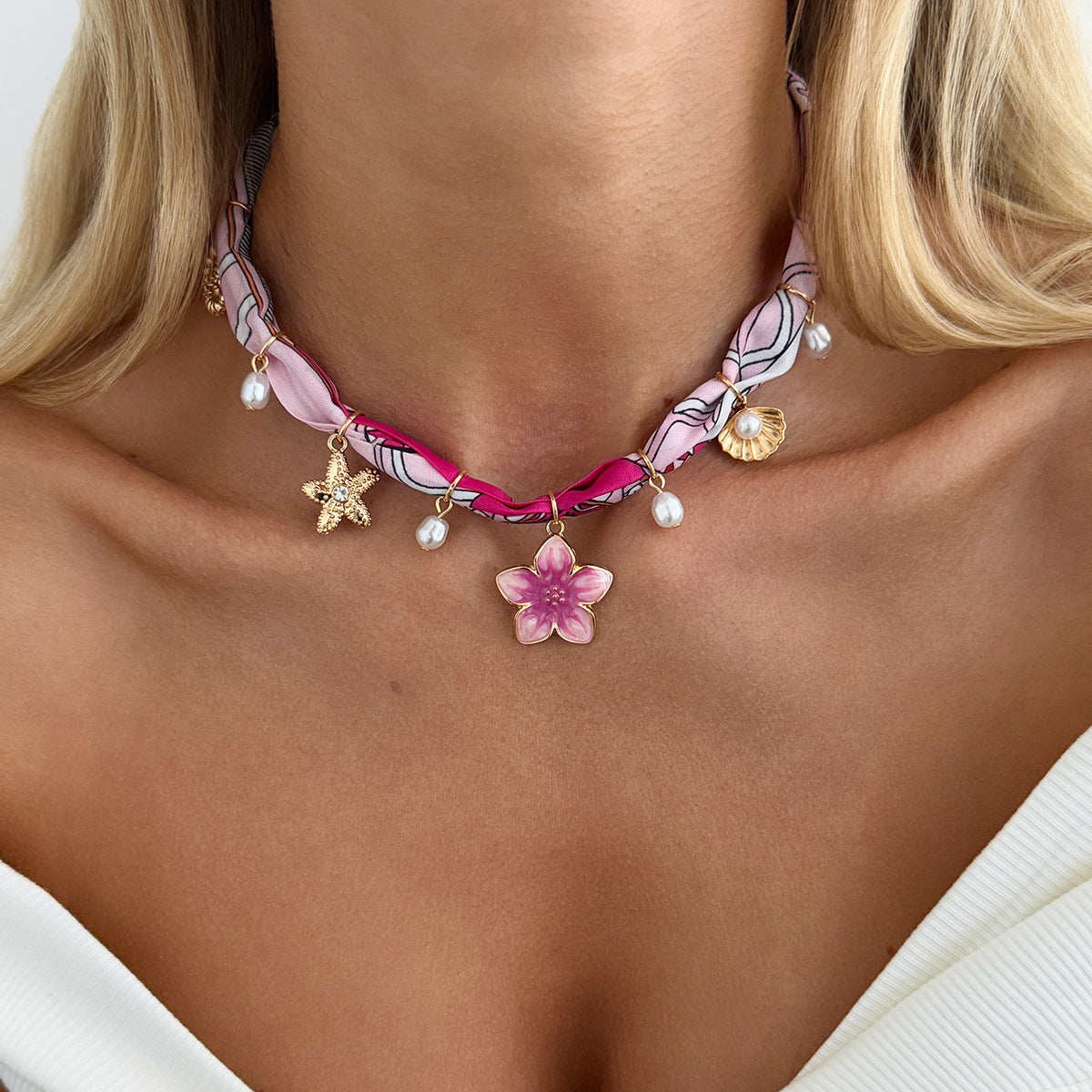 Women's Silk Scarf Clavicle Chain Personality Metal Necklaces