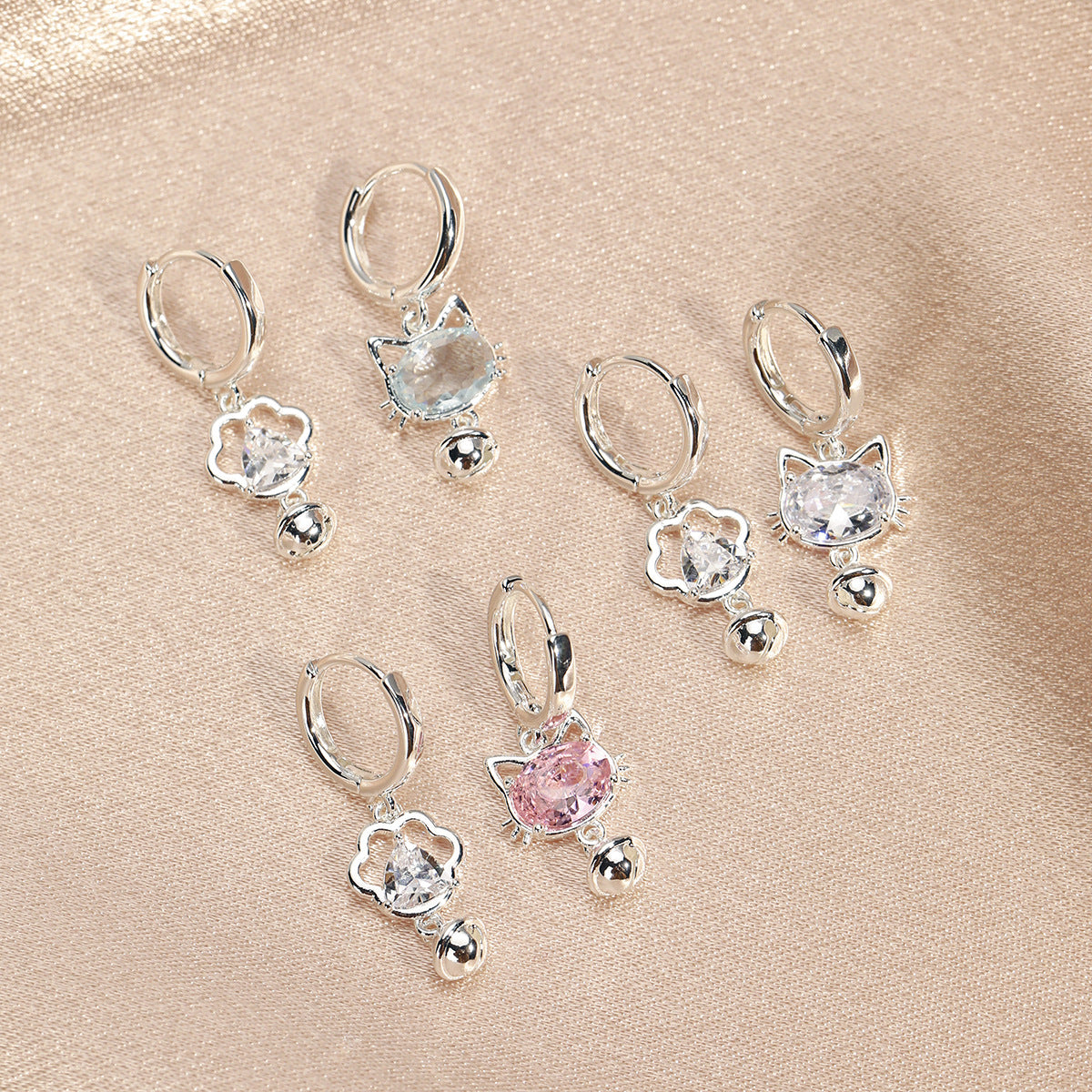 Cat Claw Crystal Creative Irregular Shaped Sier Needle Earrings