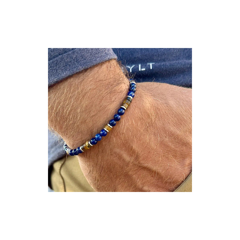 Men's Drawing Stone Vintage Beaded Versatile Niche Flat Beads Natural Bracelet