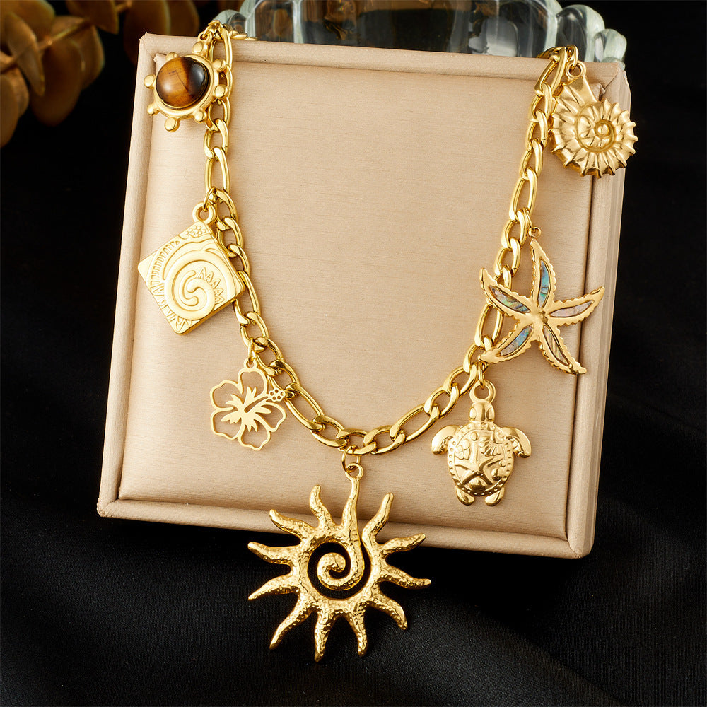 Women's Sun Cross Stainless Steel Fashion Personality Design Necklace
