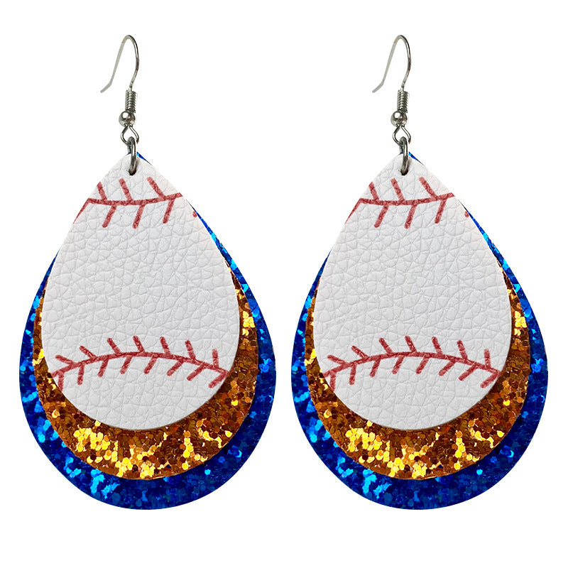 Color Matching Cheerleading Rugby Baseball Softball Leather Earrings