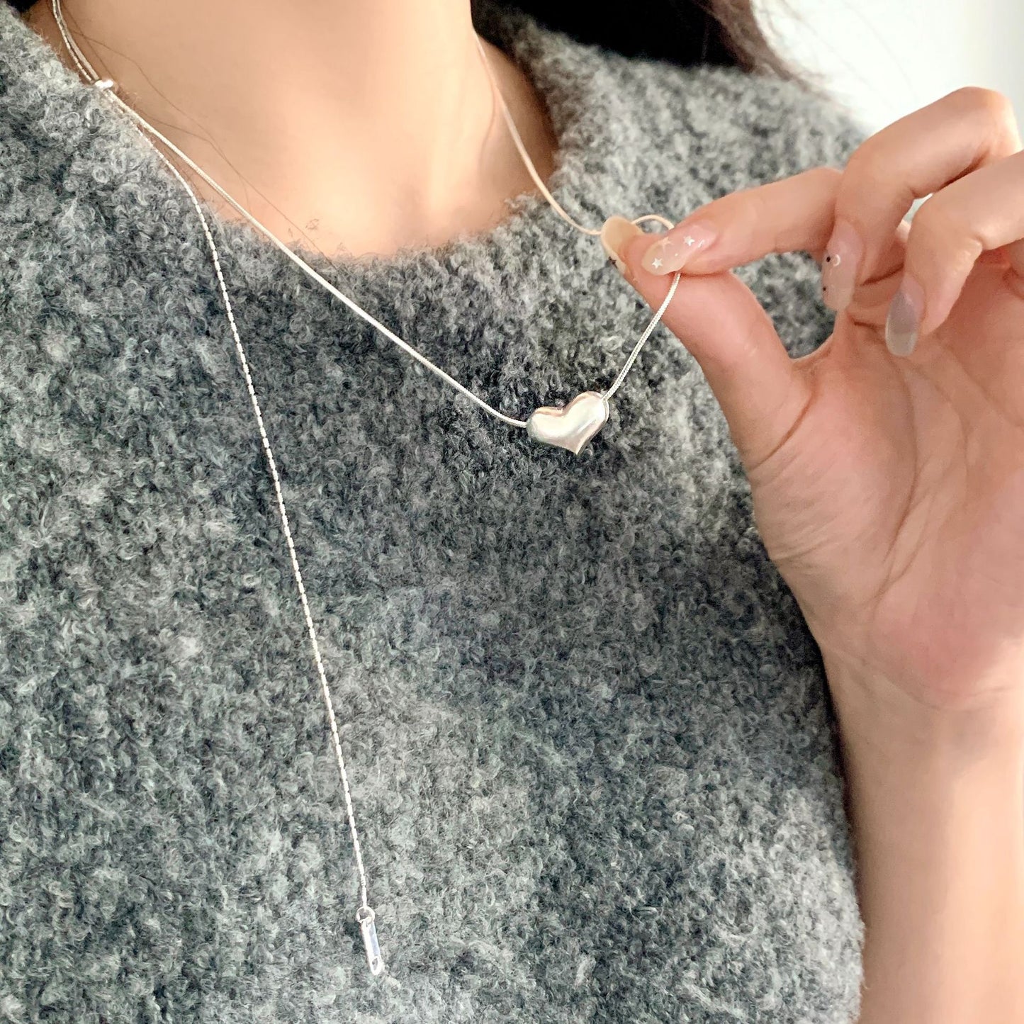 Women's Korean Creative Personality Sweet Loving Heart Fashionable Elegant Chain Drawable Necklace
