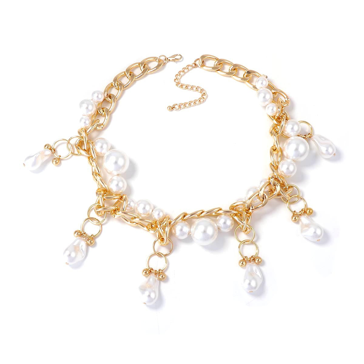 Imitation Pearl Geometric Woven Exaggerated Chain Necklaces