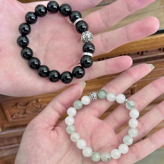 Women's & Men's Beads Couple Obsidian Six Words Mantra Chalcedony Light Luxury National Bracelets