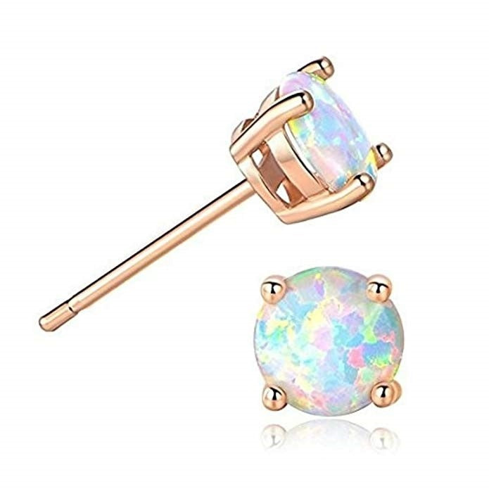 Women's Popular White Opal Round Mini Single Stud Earrings