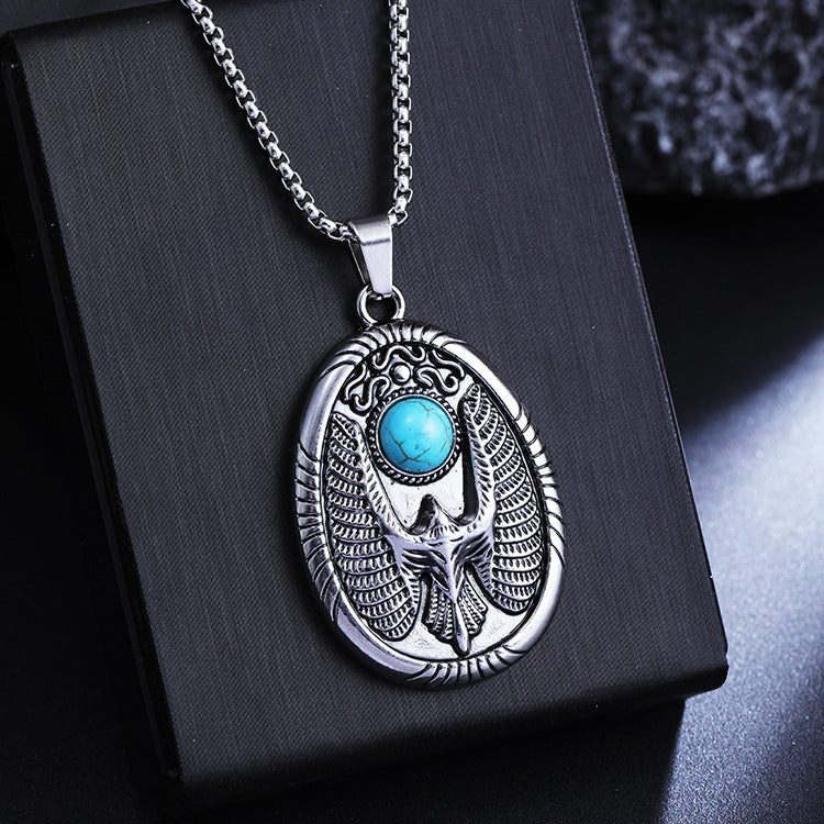 Retro Fashion Turquoise Flying Eagle Disc Necklace