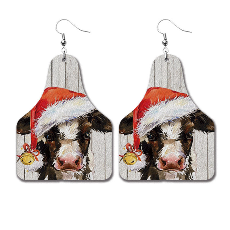 Cow Deer Santa Claus Red Black Plaid Leopard Print Earrings