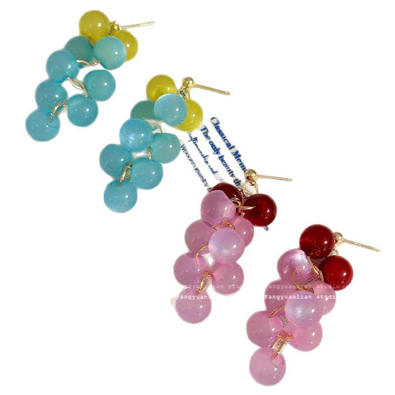 Colored Series Grape Unique Beautiful Feeling Earrings