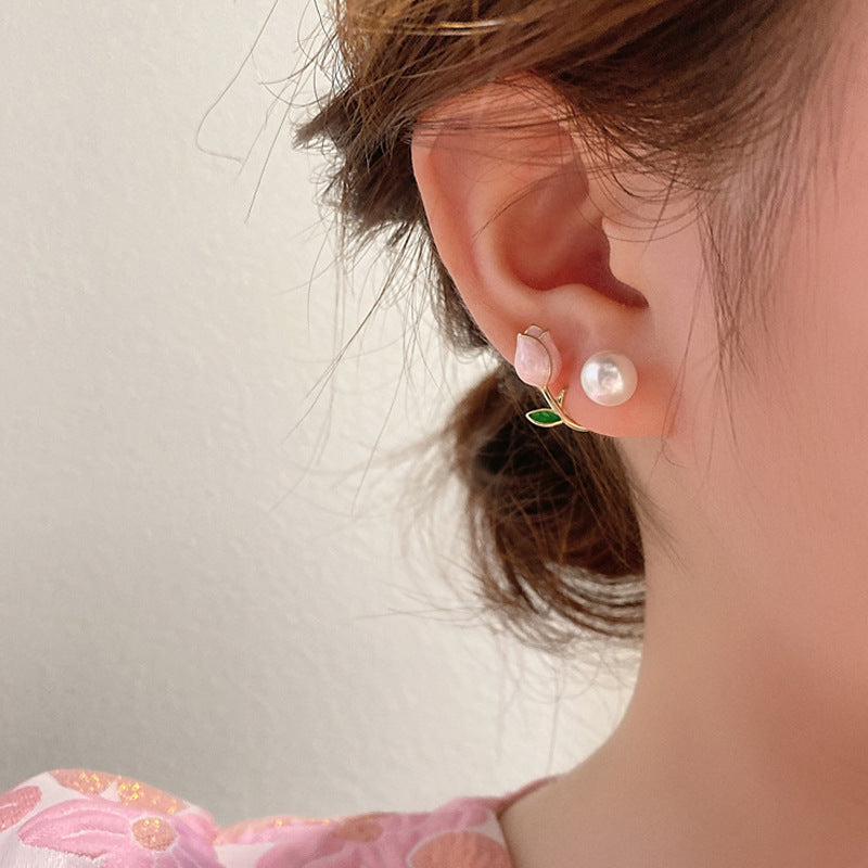 Women's Super Fairy Design Tulip Pearl Simple Niche Trendy High Sense Stud Earrings