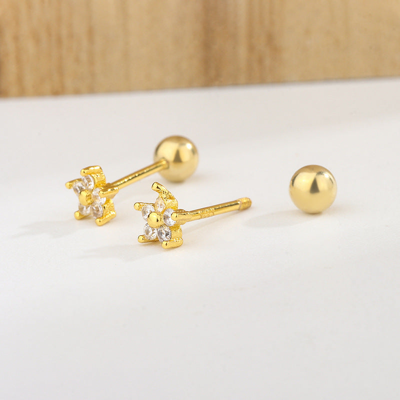 Diamond Mounted Flower Female Screw Pattern Tightening Buckle Exquisite Petite Rings