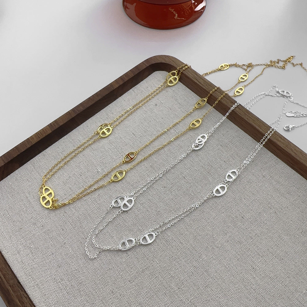 Women's Sterling Sier Pig Nose For Design Light Necklaces