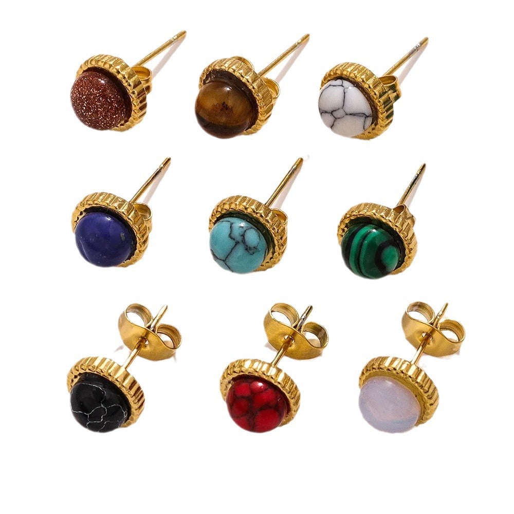 Stainless Steel Natural Stone Titanium Ear Tigereye Rings
