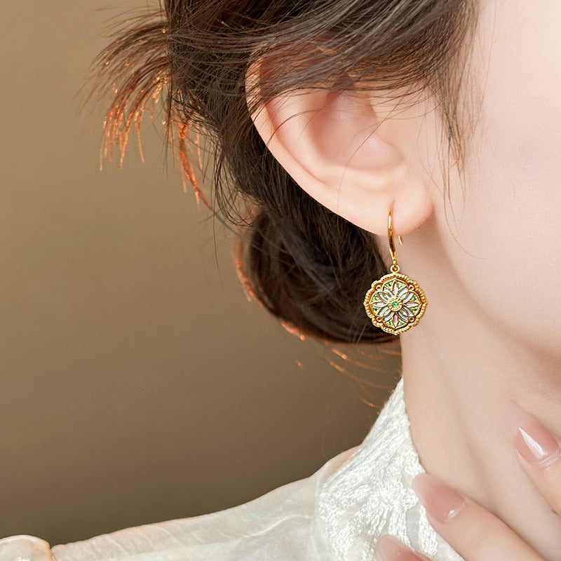 Monet Middle Ancient Oil Painting Style Exquisite Light Luxury High-grade Ear Hook