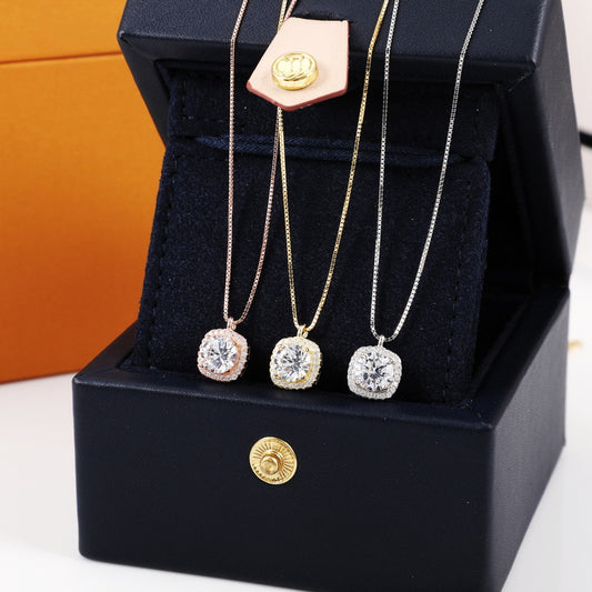 Sterling Sier Square Diamond Wild Short Necklaces