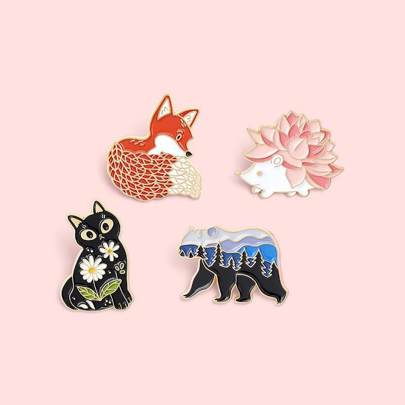 Animal Series Brooch Cute Red Fox Black Cat Brooches
