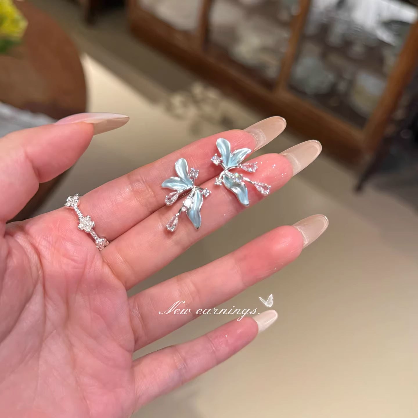 Cold Blue Fairy Flower Exquisite Design Earrings