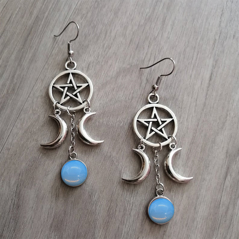 Women's Fashion Gift Five-pointed Star Triple Moon Earrings