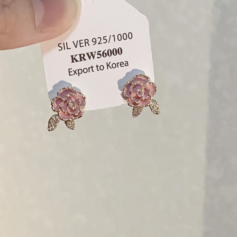 Of Pink Flower Sier Female Sweet Earrings
