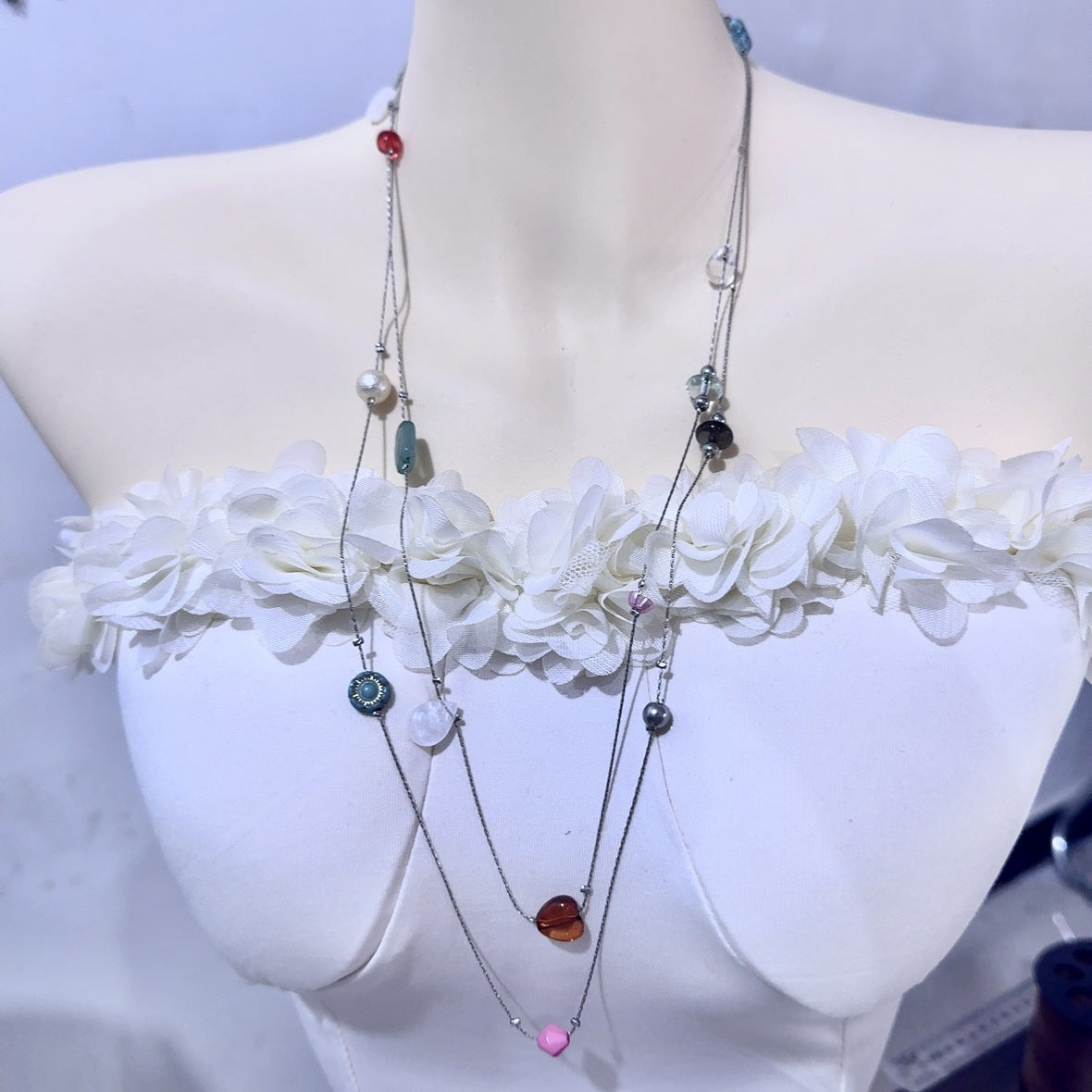 Vintage Beaded Long Twin Niche Clavicle Necklaces